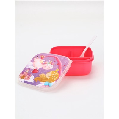 Ланч - бокс квадратный с секциями и ложкой «Единорог», 400 мл