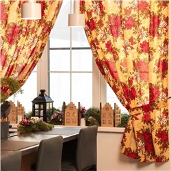 Комплект штор для кухни с подхватами «Доляна. Новогодние украшения», 2 шт., жёлтые, 145×180 см