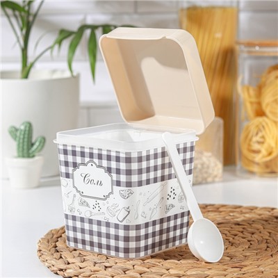 Ёмкость для соли с ложкой Альтернатива «Плетёнка. Соль», 1.2 л, пластик, бежевая