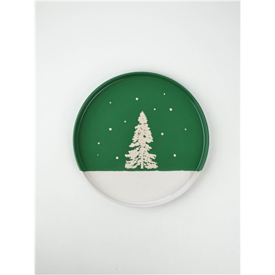 Тарелка новогодняя плоская «Зимний лес», d=21.7 см, ручная работа