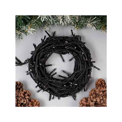 Гирлянда «Нить» 10 м, IP44, УМС, тёмная нить, 100 LED, свечение тёплое белое, 220 В
