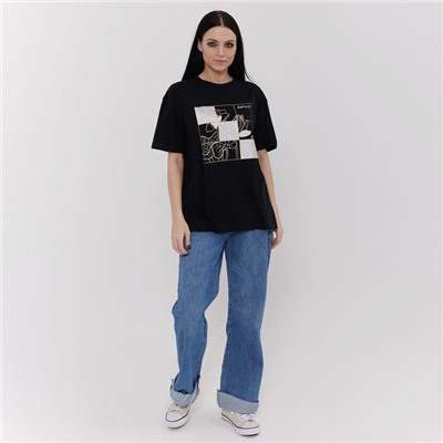 Футболка женская, чёрная, размер ONE SIZE (42-46)