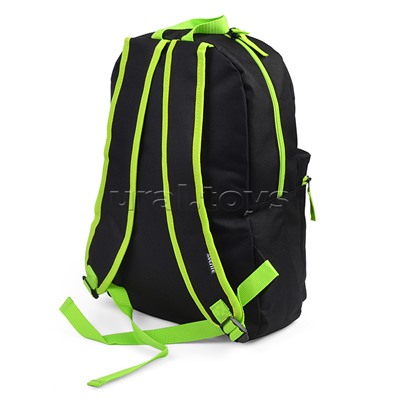 Рюкзак "Black" подростковый 40x29x17 см (14 л) 250 г, 1 отделение на молнии, 1 передний карман, черный с салатовым