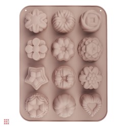 Форма для выпечки 12 ячеек 33x25х3,5см "Цветы", силикон
