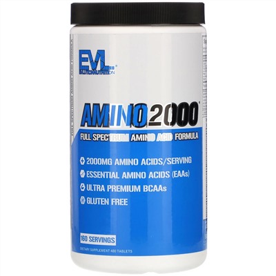 EVLution Nutrition, AMINO2000, средство с аминокислотами полного спектра действия, 480 таблеток
