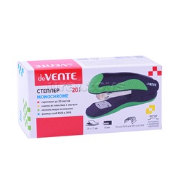 Степлер "MonoChrome" 24/6&26/6 (мощность 20 листов, глубина скрепления 45 мм) пластиковый с каучуковой вставкой, в картонной коробке, черный с неоновым зеленым