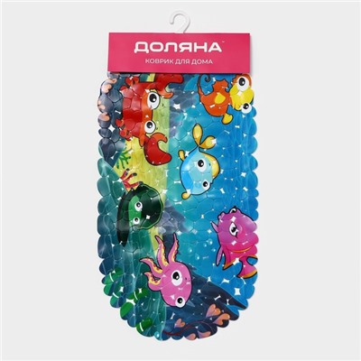 Коврик противоскользящий в ванну Доляна «Яркие рыбы», на присосках, 35×68 см