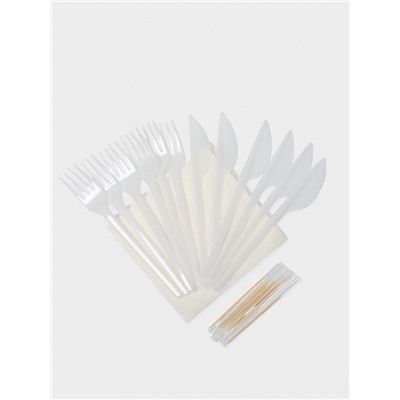 Набор пластиковой одноразовой посуды на 6 персон Не ЗАБЫЛИ! «Шашлычный №3», белый