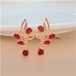 Серьги цветы ювелирная бижутерия коллекция "Дубай" позолота, вставка: фианиты, цвет: красный, арт.314.333