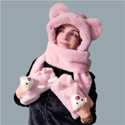 Шапка-шарф с ушками и шарфик