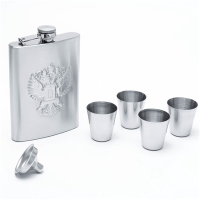 Подарочный набор «Герб России»: фляжка 240 мл, 4 стопки, воронка