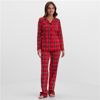 Пижама новогодняя женская (рубашка, брюки) KAFTAN «Клетка», размер 40-42