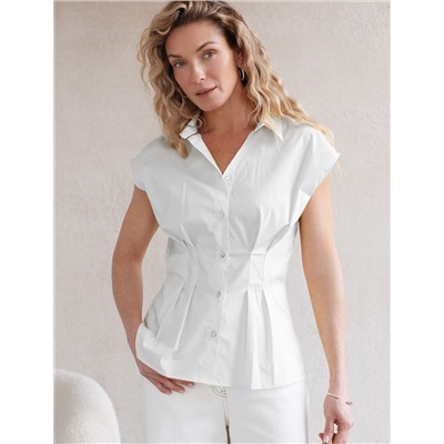 Блузка приталенного кроя с коротким рукавом из легкого хлопкового поплина c эластаном