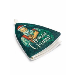 Шапка для бани и сауны, с принтом «С новым годом! Дед Мороз с веником и бокалом », полиэфир 70%, шерсть 30%, «Банная забава»