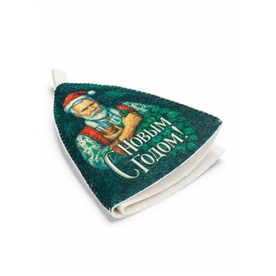 Шапка для бани и сауны, с принтом «С новым годом! Дед Мороз с веником и бокалом », полиэфир 70%, шерсть 30%, «Банная забава»