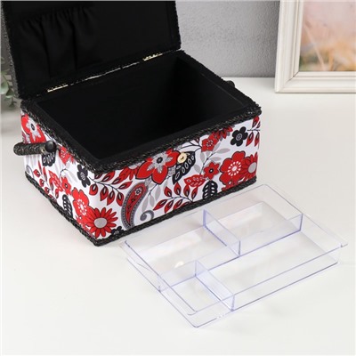 Шкатулка для рукоделия и шитья «Народный цветочный узор», хранение ниток, иголок, мелочи, 19×26×14.5 см