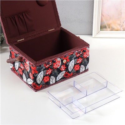 Шкатулка для рукоделия и шитья «Пуансеттия на чёрном», хранение ниток, иголок, мелочи, 19×26×14.5 см