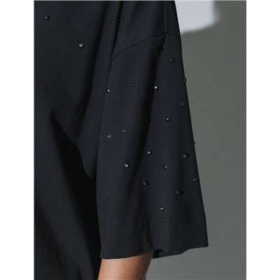 Футболка оверсайз с принтом стразами из премиального хлопка с эластаном