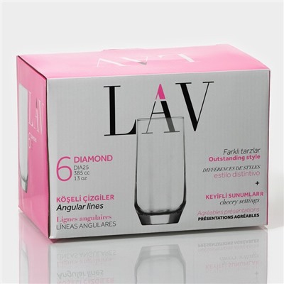 Набор стаканов Lav «Алмаз», 385 мл, 6.2×14.2 см, 6 шт., стекло, прозрачный