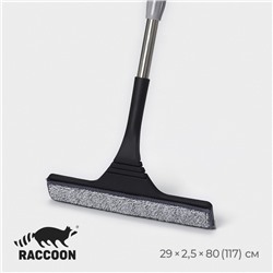 Окномойка с насадкой из микрофибры Raccoon, гибкая, стальная телескопическая ручка, 28×2.5×80(117) см, чёрная