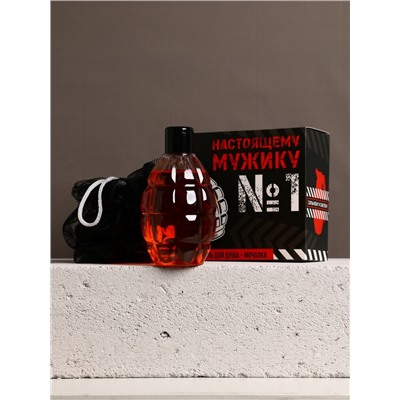 Подарочный набор косметики «Настоящему мужику», гель для душа 250 мл и мочалка для тела, HARD LINE