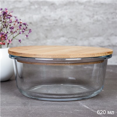 Контейнер круглый крышка бамбук 620 мл стекло / L-115 /уп 36/