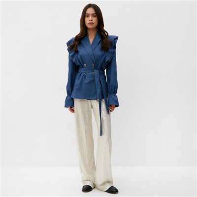 Жакет женский джинсовый с воланами MIST, размер 48, синий