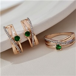 Комплект ювелирной бижутерии коллекция "Дубай" серьги и кольцо 18 р, покрытие позолота, вставка: фианиты и цирконы, цвет: зеленый и прозрачный, арт.215.700-18