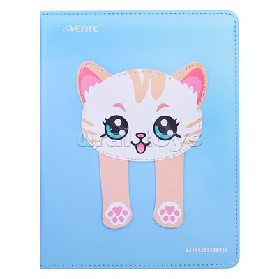 Дневник 1-11 кл. "Cute Kitty" универсальный блок, 48 листов, белая бумага 80 г/м², печать в 1 краску, твердая обложка из искусственной кожи с поролоном, объемная аппликация из искусственной кожи с лапами на магнитах, цветная печать, шелкография, отстрочка