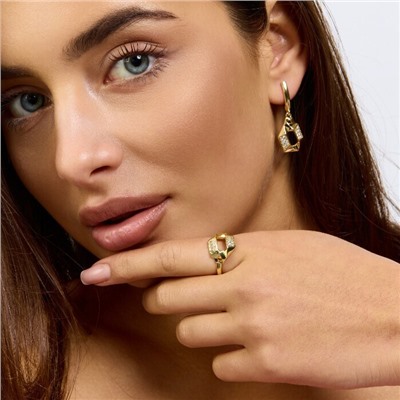 Комплект ювелирной бижутерии Итальянское золото (покрытие желтое 14к) серьги, кулон и кольцо 17 р, вставка: фианиты, цвет: прозрачный, арт.217.389-17