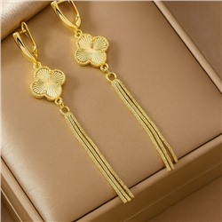 Серьги подвески длинные клевер ювелирная бижутерия Итальянское золото (покрытие желтое 14к) , арт.217.428