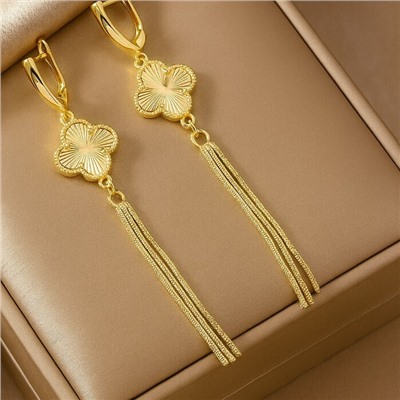 Серьги подвески длинные клевер ювелирная бижутерия Итальянское золото (покрытие желтое 14к) , арт.217.428