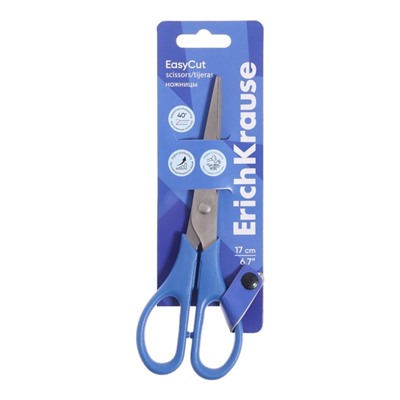Ножницы ErichKrause EasyCut, 17 см, лезвия из нержавеющей стали, двойная заточка, ударопрочный пластик, МИКС