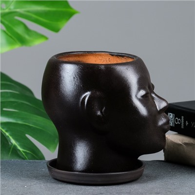 Горшок - органайзер для цветов «Голова» керамический, 1.3 л, 16×14×15 см, тёмно-коричневый