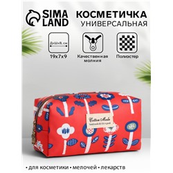 Косметичка на молнии, с цветной подкладкой, маленькая, с принтом, красная
