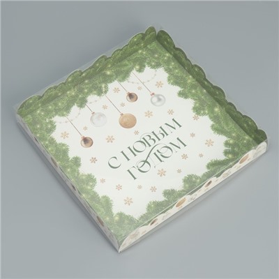 Коробка для кондитерских изделий с пластиковой крышкой «С Новым годом», 21×21×3 см