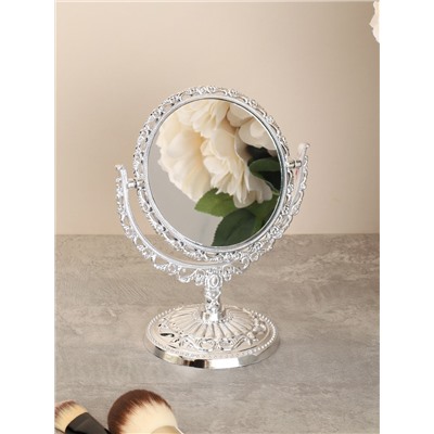 Зеркало настольное ажурное двустороннее 17,5 см круглое / YDW-04 /уп 72/серебро