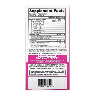 Physician's Choice, Women's Probiotic 50 Billion, 30 Vegetarian Capsules