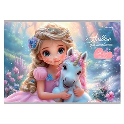 Альбом для рисования 24л. "Принцесса и единорог - 1" скрепка(карт.обл,блок офсет 100г/м2)