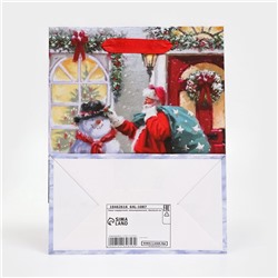 Пакет подарочный новогодний ламинированный «Снеговик с Сантой»,18×23×10 см