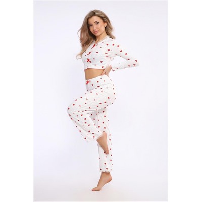 пижама женская с брюками с длинным рукавом 5735 (Бел/красн)