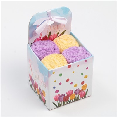 Салфетки махровые «Этель. С 8 Марта», 4 шт., 30×30 см, 100% хлопок, фиолетовые/жёлтые