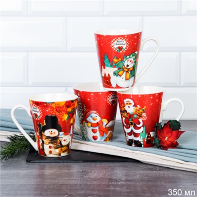 Кружка 4 штуки на металлстенде 350 мл / 538A /кружка новогодняя/ в гофрокоробе