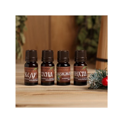 Новогодний набор эфирных масел «С новым годом! С легким паром!», кедр, сосна, можжевельник, пихта, 4 шт. по 10 мл