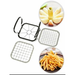 Овощерезка ручная с насадками металлическая 3 в 1, яблокорезка с ручками, multi-chopper металлический со сменными насадками, фрукторезка