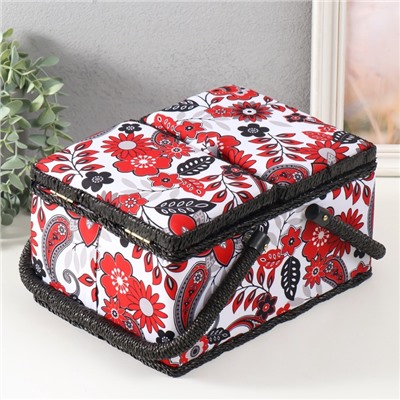 Шкатулка для рукоделия и шитья «Народный цветочный узор», хранение ниток, иголок, мелочи, 19×26×14.5 см