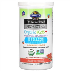 Garden of Life, Dr. Formulated Probiotics, Organic Kids +, со вкусом органического арбуза, 30 вкусных жевательных таблеток