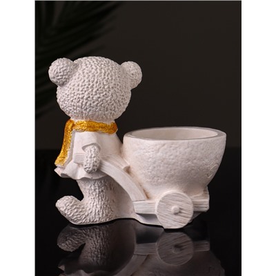 Кашпо гипс «Медведица с тележкой», 10×10×6 см, слоновая кость