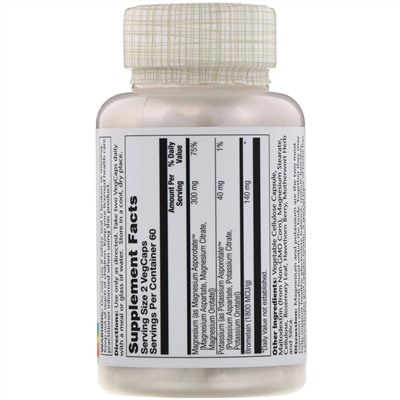 Solaray, Magnesium Potassium Asporotates, аспартат магния и калия, 120 растительных капсул