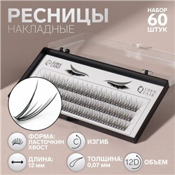 Набор накладных ресниц «Ласточкин хвост», пучки, 12 мм, толщина 0.07 мм, изгиб С, 12 D